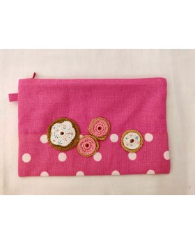 Happy Threads Pretty Cotton Storage Pouch with Donuts Motifs (Dark Pink)